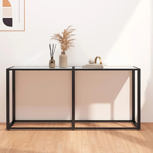 vidaXL Table console Marbre blanc 160x35x75,5 cm Verre trempé