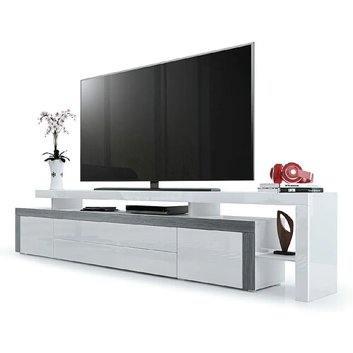 Mpc Meuble TV Laqué Blanc Et Avola-anthracite 52 X 227 X 35 Cm