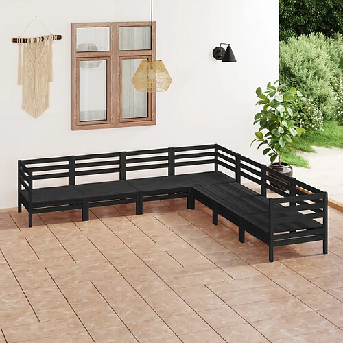 vidaXL Salon de jardin 7 pcs Bois de pin massif Noir