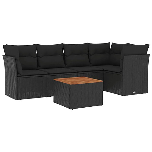 Maison Chic Ensemble Tables et chaises d'extérieur 6pcs avec coussins,Salon de jardin noir résine tressée -GKD594385