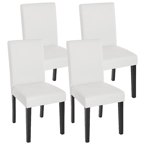 Mendler Lot de 4 chaises de séjour Littau ~ simili-cuir, blanc mat, pieds foncés