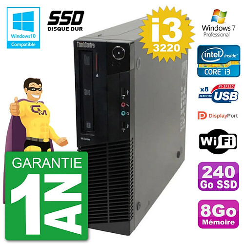 PC Lenovo ThinkCentre M82 SFF i3-3220 RAM 8Go SSD 240Go Graveur DVD Wifi W7 · Occasion