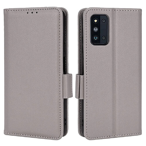 Etui en PU texture litchi, fermoir aimanté avec support gris pour votre Samsung Galaxy F52 5G