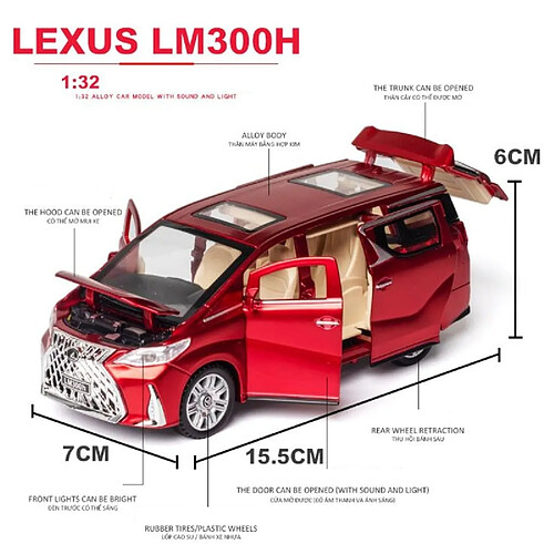 Universal 1: 32 Voiture jouet Lexus LM300h en métal Voiture en alliage Voiture jouet moulé sous pression Modèle de voiture Jouet de simulation haute Garçon | Voiture jouet moulé sous pression(Rouge)