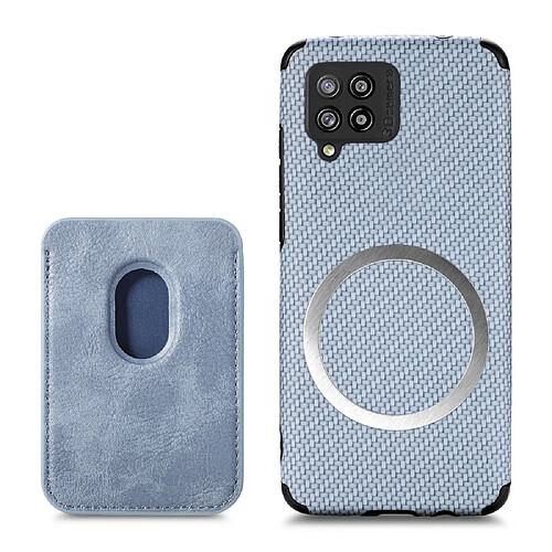 Coque en TPU + PU texture en fibre de carbone, magnétique avec porte-carte bleu pour votre Samsung Galaxy A12