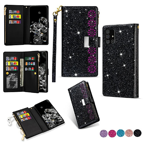 Etui en PU sculpture au laser de style étoilé scintillant noir pour votre Samsung Galaxy A51 SM-A515