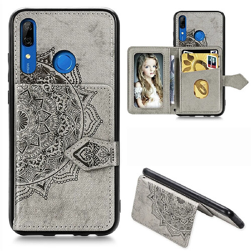 Wewoo Coque Pour Huawei P Smart Z Mandala en relief tissu magnétique PU + TPU + PC Case avec support et fentes cartes et portefeuille et cadre photo et sangle gris