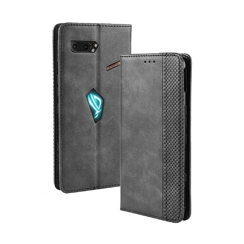 Wewoo Housse Coque Étui en cuir avec boucle magnétique et texture rétro pour Crazy Horse rabat horizontal Asus ROG Phone IIZS660KLavec support et emplacements cartes et cadre photo Noir