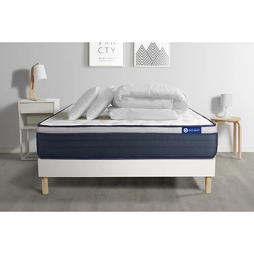 ACTISOM Pack prêt à dormir matelas Latex + Mémoire de forme ACTILATEX MAX 200x200 cm + sommier KIT blanc + 2 oreillers + couette