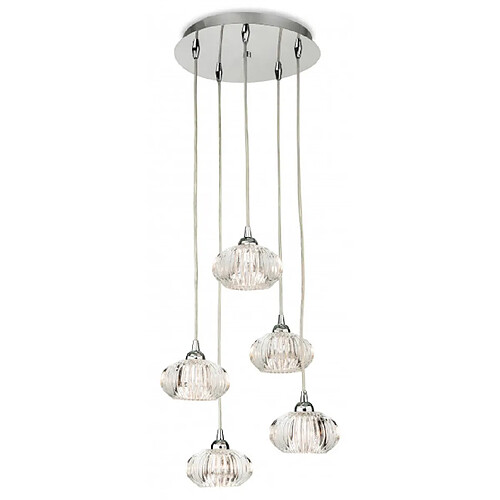 Luminaire Center Suspension 5 ampoules Lisbon, chrome et verre