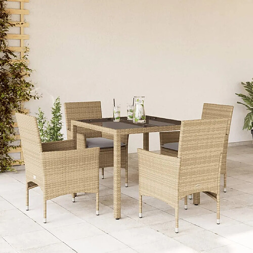 vidaXL Ensemble à manger de jardin et coussins 5 pcs beige rotin verre