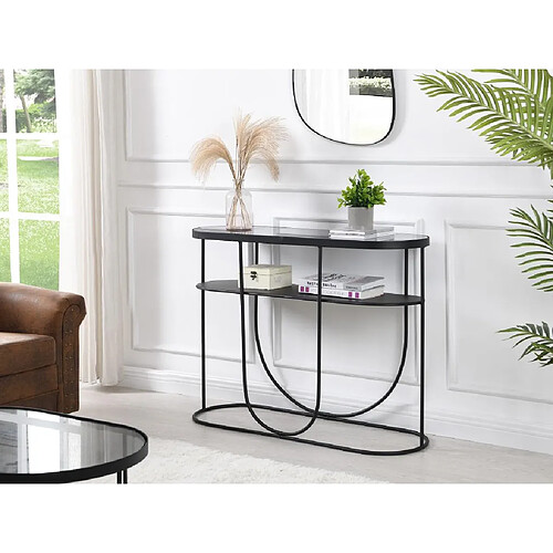 Vente-Unique Console avec 1 étagère en métal et verre fumé - Noir et Transparent - PRETORIA