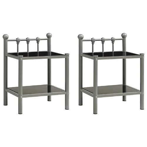 Maison Chic Lot de 2 Tables de chevet,Table de nuit,Table d'appoint pour salon Gris et noir Métal et verre -MN88887