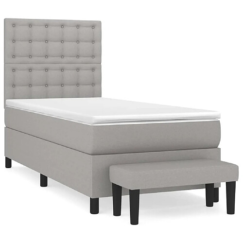 Maison Chic Lit adulte- Lit + matelas,Sommier à lattes de lit avec matelas Gris clair 90x200 cm Tissu -GKD17893