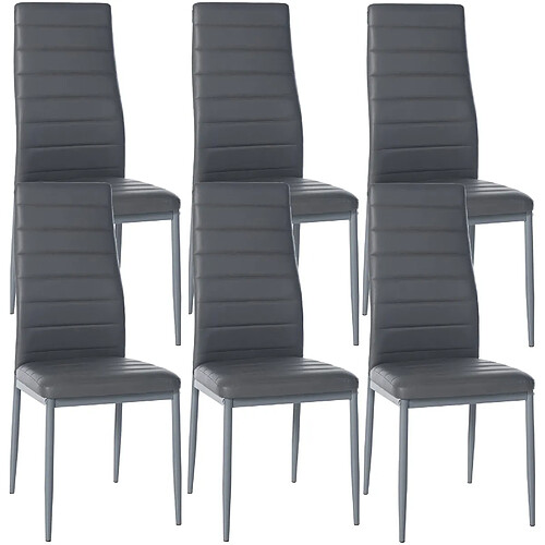 Decoshop26 Lot de 6 chaises de salle à manger design simple en synthétique gris avec couture cadre en métal noir CDS10295