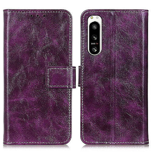 Etui en PU texture rétro crazy horse, anti-chocs avec support pour votre Sony Xperia 5 IV 5G - violet