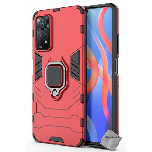 Htdmobiles Coque rigide anti choc pour Xiaomi Redmi Note 11 Pro 4G / 5G + verre trempe - ROUGE