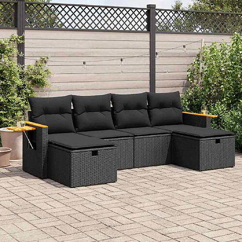 vidaXL Salon de jardin 6 pcs avec coussins noir résine tressée