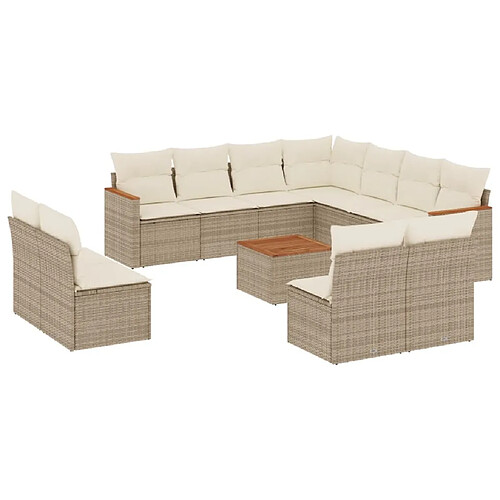 Maison Chic Salon de jardin avec coussins 12 pcs | Ensemble de Table et chaises | Mobilier d'Extérieur beige résine tressée -GKD76201