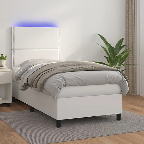 vidaXL Sommier à lattes de lit avec matelas et LED Blanc 90x200 cm