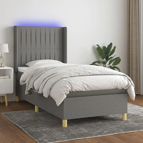 Sommier à lattes et matelas LED,Cadre à lattes de lit pour Adulte Gris foncé 90x200cm Tissu -MN84830