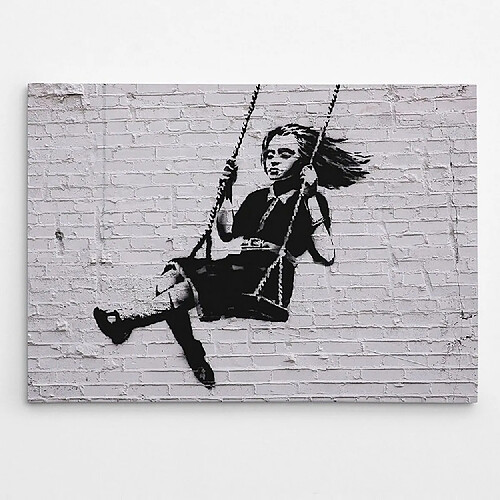 EPIKASA Impression sur Toile Banksy La Fille sur la Palançoire, Gris, Polyester, 100x3x70 cm