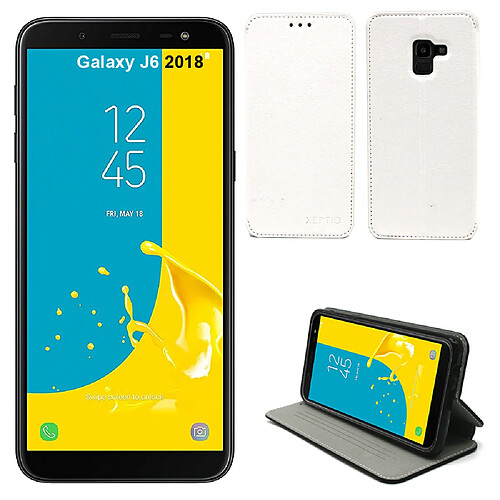 Samsung Galaxy J6 2018 : Etui luxe blanc Ultra Slim Style Cuir avec stand - Housse coque de protection smartphone Galaxy J6 4G - Accessoires pochette case XEPTIO