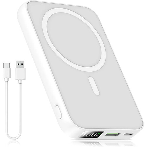 SANAG Batterie Externe Magnetique Compatible Avec Magsafe Pour Iphone 12/13/14/15, 10000Mah Power Bank Sans Fil, Chargeur Portable Pd 20W & Qc 22.5W Usb-C Batterie Externe Charge Rapide, Blanc