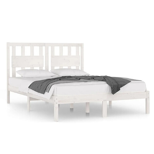 Maison Chic Lit Moderne Chambre - Cadre/structure de lit pour adulte Blanc Bois de pin massif 150x200 cm Très grand -MN40608