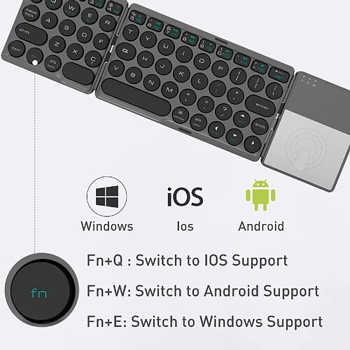 Universal Clavier pliable Bluetooth sans fil avec pavé tactile Rechargeable iPad Apple Laptop IOS Téléphone Android