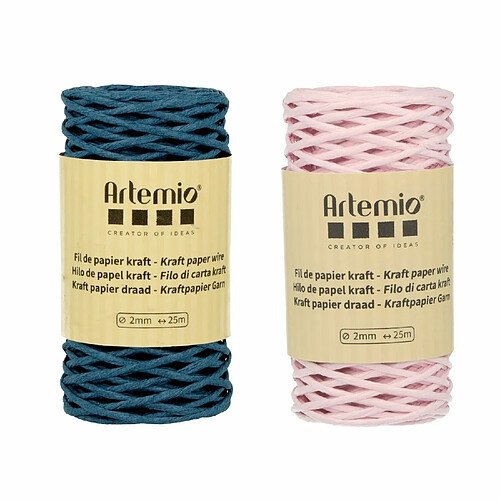 Artemio 2 bobines fil kraft bleu azur/jaune 2mm x 25 m