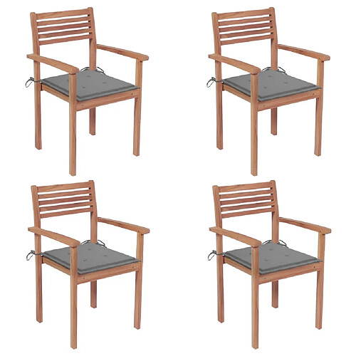 vidaXL Chaises de jardin lot de 4 et coussins gris Bois de teck solide