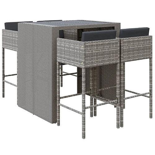 Maison Chic Ensemble de bar de jardin 5 pcs et coussins,Table + chaises + coussins d'extérieur gris poly rotin -GKD350005