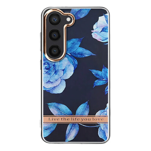 Avizar Coque pour Samsung Galaxy S23 Dos Rigide Contour Souple Design Fleurs Bleues