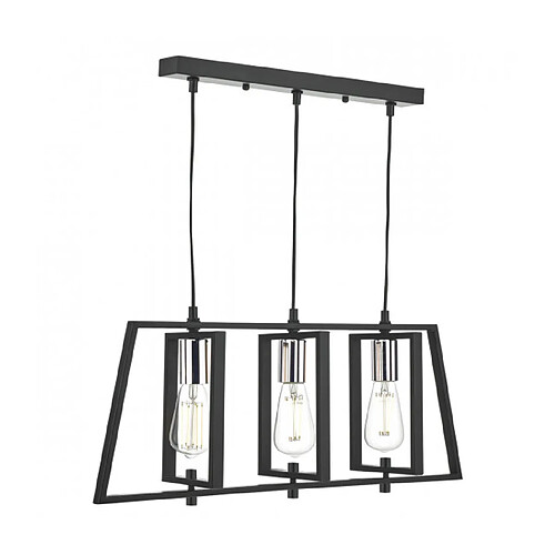 Luminaire Center Suspension Dax noir mat et chrome poli 3 ampoules