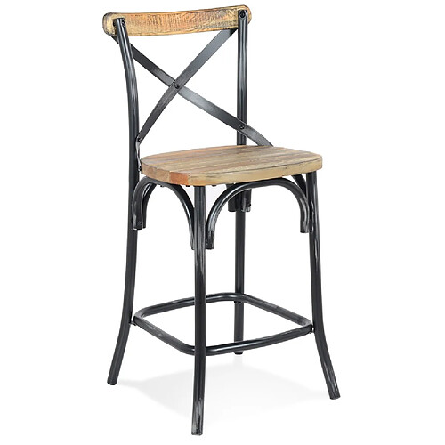 Alterego Tabouret snack mi-hauteur 'COTTAGE MINI' en bois finition Noyer effet vieilli noir