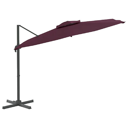 Helloshop26 Parasol meuble de jardin cantilever à double toit 400 x 300 cm bordeaux rouge 02_0008156