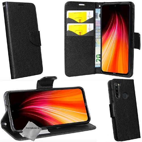 Htdmobiles Housse etui portefeuille pour Xiaomi Redmi Note 8T + verre trempe - NOIR / NOIR