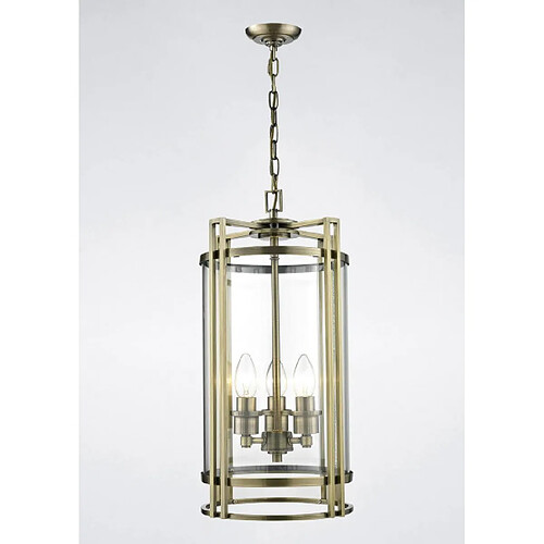 Luminaire Center Suspension Eaton 3 Ampoules laiton antique/verre