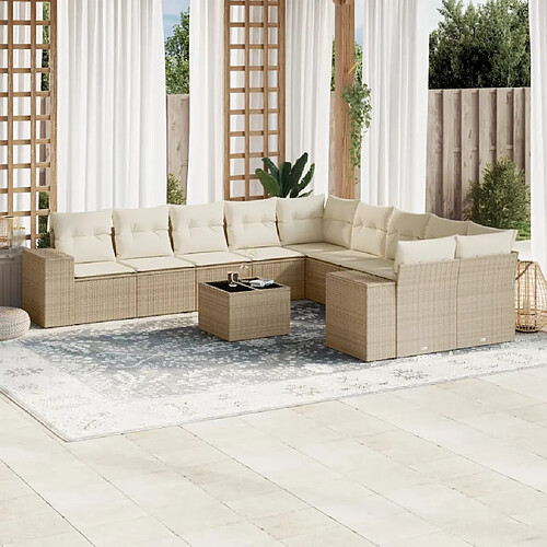 vidaXL Salon de jardin 11 pcs avec coussins beige résine tressée