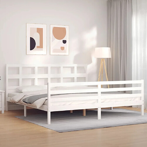 Maison Chic Lit adulte - Cadre Structure de lit avec tête de lit Contemporain blanc 200x200 cm bois massif -MN82727