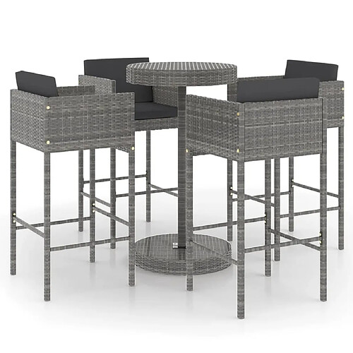 Maison Chic Ensemble de bar de jardin 5 pcs et coussins,Table + chaises + coussins de jardin Résine tressée Gris -GKD825629