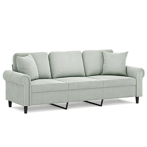 Maison Chic Canapé 3 places avec oreillers,Sofa de Salon,Canapé droit gris clair 180 cm velours -GKD883071