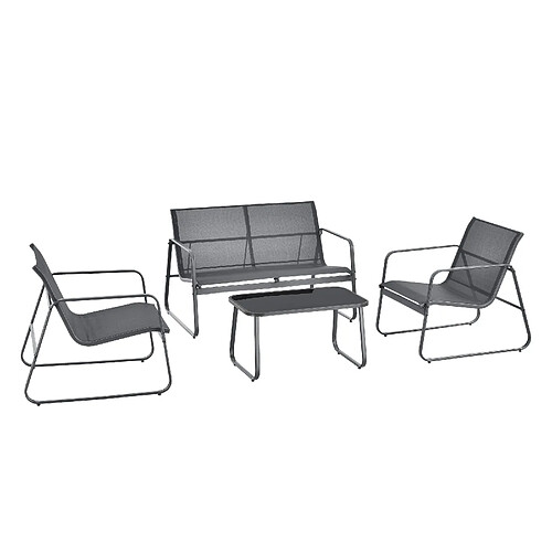 Salon de Jardin Palencia de 4 Meubles Acier PVC Noir Gris Foncé [en.casa]