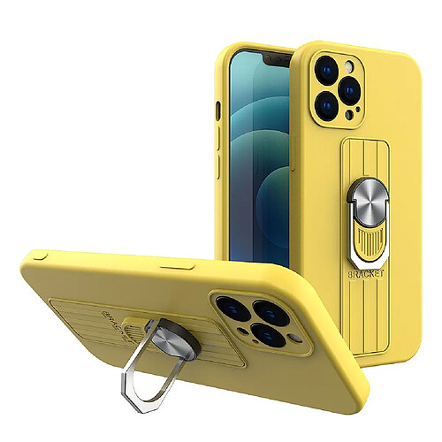 Ozzzo ring coque etui en silicone avec prise pour les doigts et support pour iphone 13 jaune