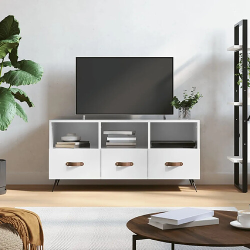 Maison Chic Meuble TV scandinave - Banc TV pour salon Blanc brillant 102x36x50 cm Bois d'ingénierie -MN71680