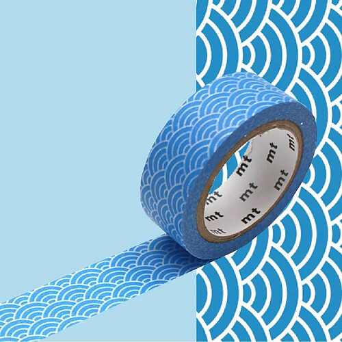 Masking tape vague Seigaiha - Bleu - 1,5 cm x 7 m