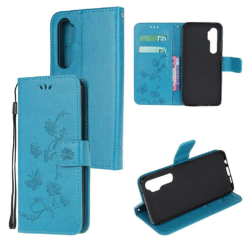 Etui en PU empreinte fleur de papillon bleu pour votre Xiaomi Mi Note 10 Lite