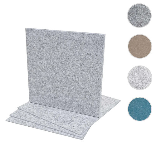 Mendler Jeu de 4 panneaux muraux acoustiques HWC-L52, panneaux muraux acoustiques, insonorisant 1qm surface 50x50cm ~ gris clair