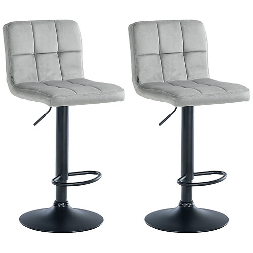 Decoshop26 Lot de 2 tabourets de bar en velours gris avec coutures décoratives pied en trompette métal noir 10_0004397